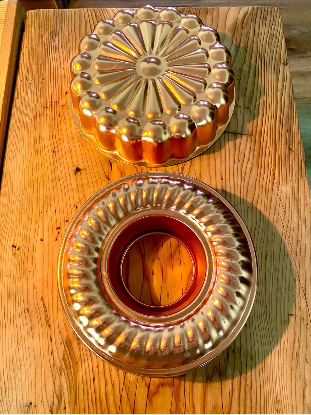 Vintage Copper Aluminum Fluted Ring Pans and Decorative Gelatin Mold